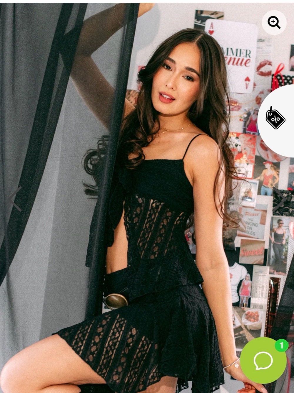 Black Lace Spaghetti Strap Top and Skirt- Women
